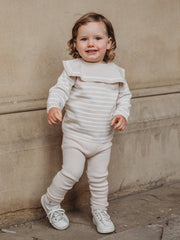 'Maxwell' Beige Stripe Sailor Collar knitted top & legging set