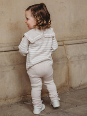 'Maxwell' Beige Stripe Sailor Collar knitted top & legging set