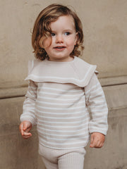 'Maxwell' Beige Stripe Sailor Collar knitted top & legging set