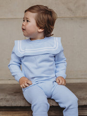 'William' baby blue & white knitted suit with sailor collar - Rose & Albert