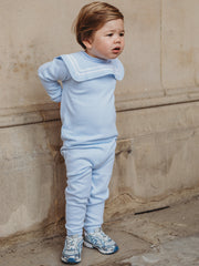 'William' baby blue & white knitted suit with sailor collar - Rose & Albert
