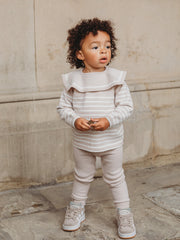 'Maxwell' Beige Stripe Sailor Collar knitted top & legging set