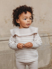 'Maxwell' Beige Stripe Sailor Collar knitted top & legging set