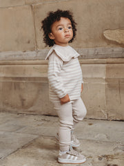 'Maxwell' Beige Stripe Sailor Collar knitted top & legging set