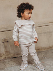 'Maxwell' Beige Stripe Sailor Collar knitted top & legging set