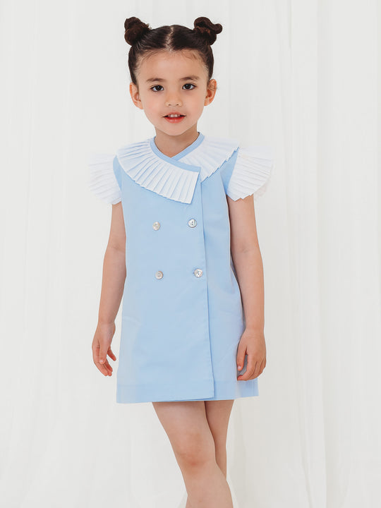'Bea' blue pleated collar dress set