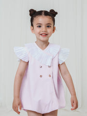 'Sophia' soft pink pleated collar romper