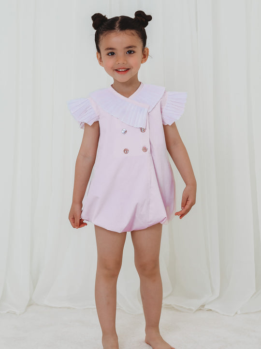 'Sophia' soft pink pleated collar romper