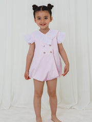 'Sophia' soft pink pleated collar romper