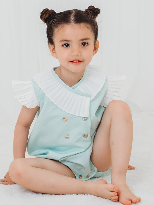'Sophia' mint green pleated collar romper