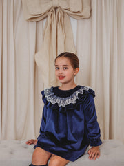Evie Navy velvet & lace dress