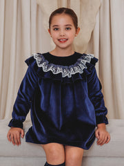 Evie Navy velvet & lace dress