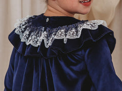 Evie Navy velvet & lace dress