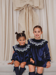 Evie Navy velvet & lace dress