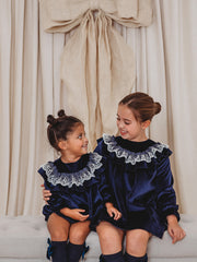 Margot Navy velvet & lace romper