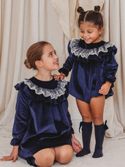 Margot Navy velvet & lace romper