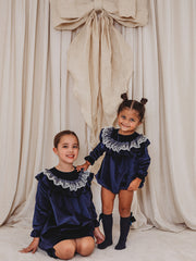 Margot Navy velvet & lace romper