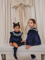 Margot Navy velvet & lace romper