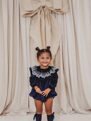 Margot Navy velvet & lace romper