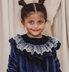 Margot Navy velvet & lace romper