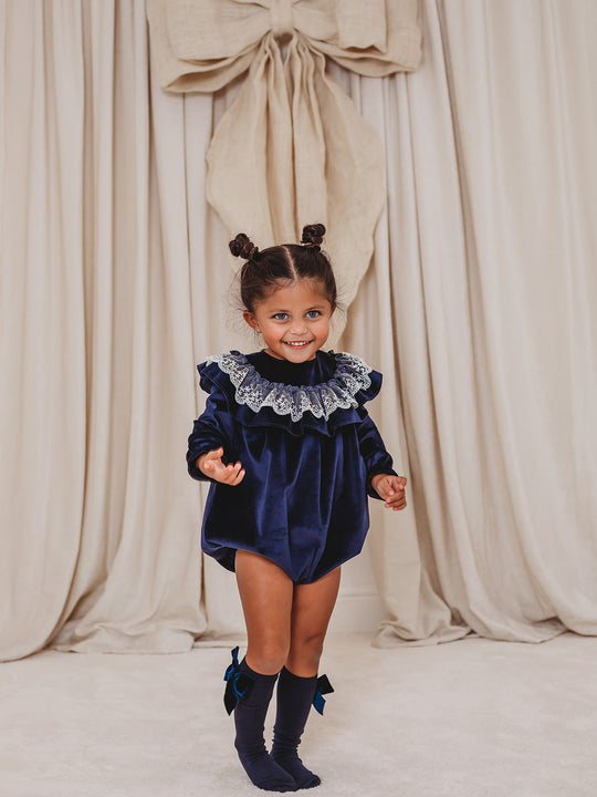 Margot Navy velvet & lace romper