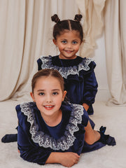 Margot Navy velvet & lace romper