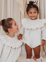 Evie Ivory velvet & lace dress