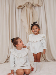 Evie Ivory velvet & lace dress