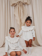 Evie Ivory velvet & lace dress