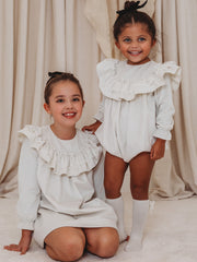 Margot Ivory velvet & lace romper