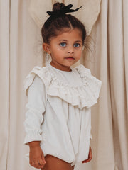 Margot Ivory velvet & lace romper