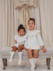 Evie Ivory velvet & lace dress