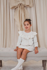 Evie Ivory velvet & lace dress