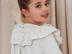 Evie Ivory velvet & lace dress