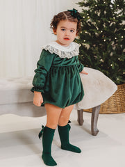 Holly Luxe Velvet Romper with statement lace collar