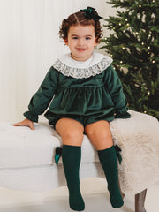 Holly Luxe Velvet Romper with statement lace collar