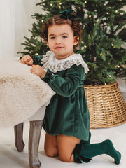 Holly Luxe Velvet Romper with statement lace collar