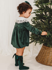 Holly Luxe Velvet Romper with statement lace collar