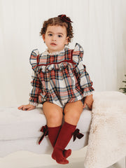 Noelle Tartan Romper with Burgundy Trim