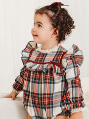 Noelle Tartan Romper with Burgundy Trim