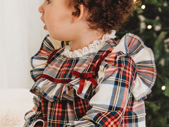 Noelle Tartan Romper with Burgundy Trim