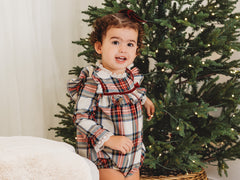 Noelle Tartan Romper with Burgundy Trim