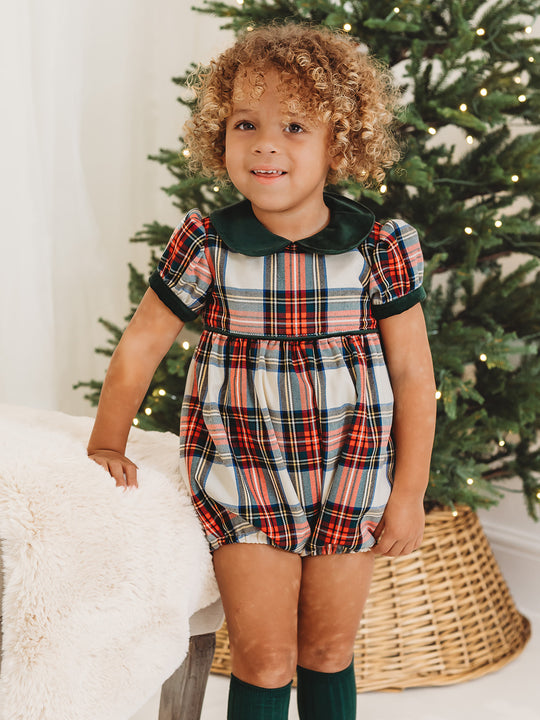 Noelle Tartan Romper with Velvet Peter Pan Collar