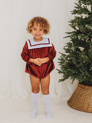 Ruby Luxe Sailor Collar Velvet Romper