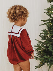 Ruby Luxe Sailor Collar Velvet Romper