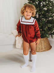 Ruby Luxe Sailor Collar Velvet Romper