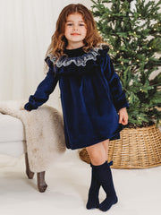 Evie Navy velvet & lace dress