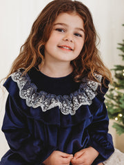 Evie Navy velvet & lace dress