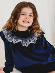 Evie Navy velvet & lace dress