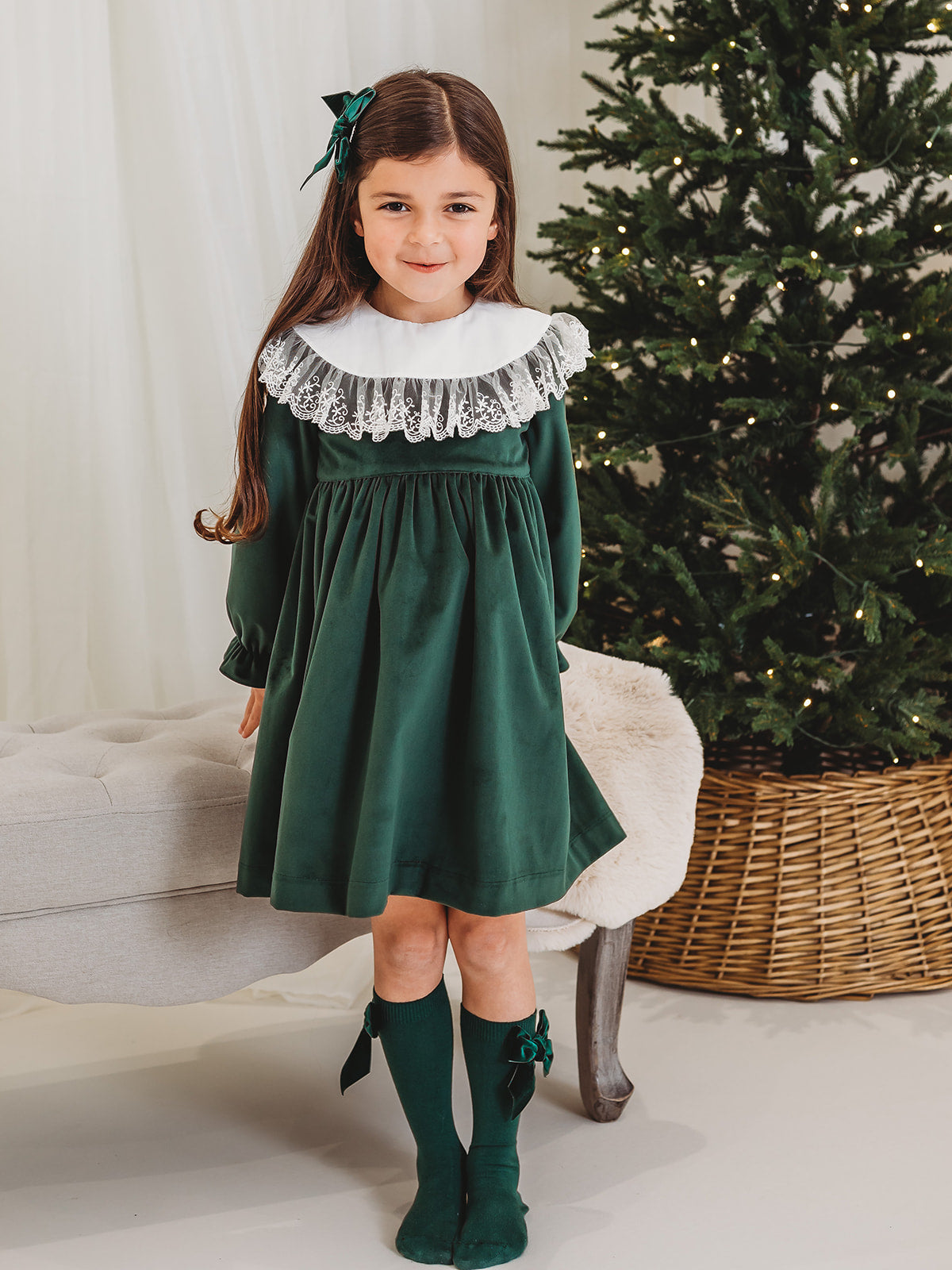 Holly Luxe Velvet Dress with statement lace collar Rose & Albert Holly Luxe Velvet Dress with statement lace collar Rose & Albert